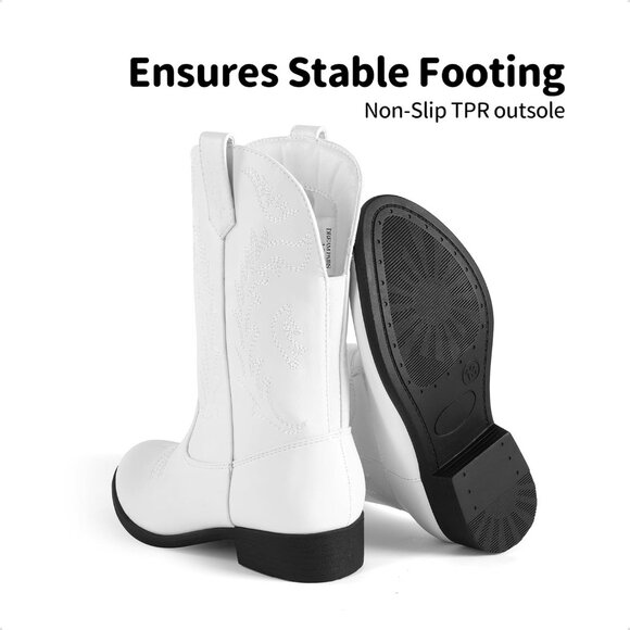 Kids Dark White  Toddler Little Cowboy Western Square Toe Riding Calf Boots - Picture 6 of 6